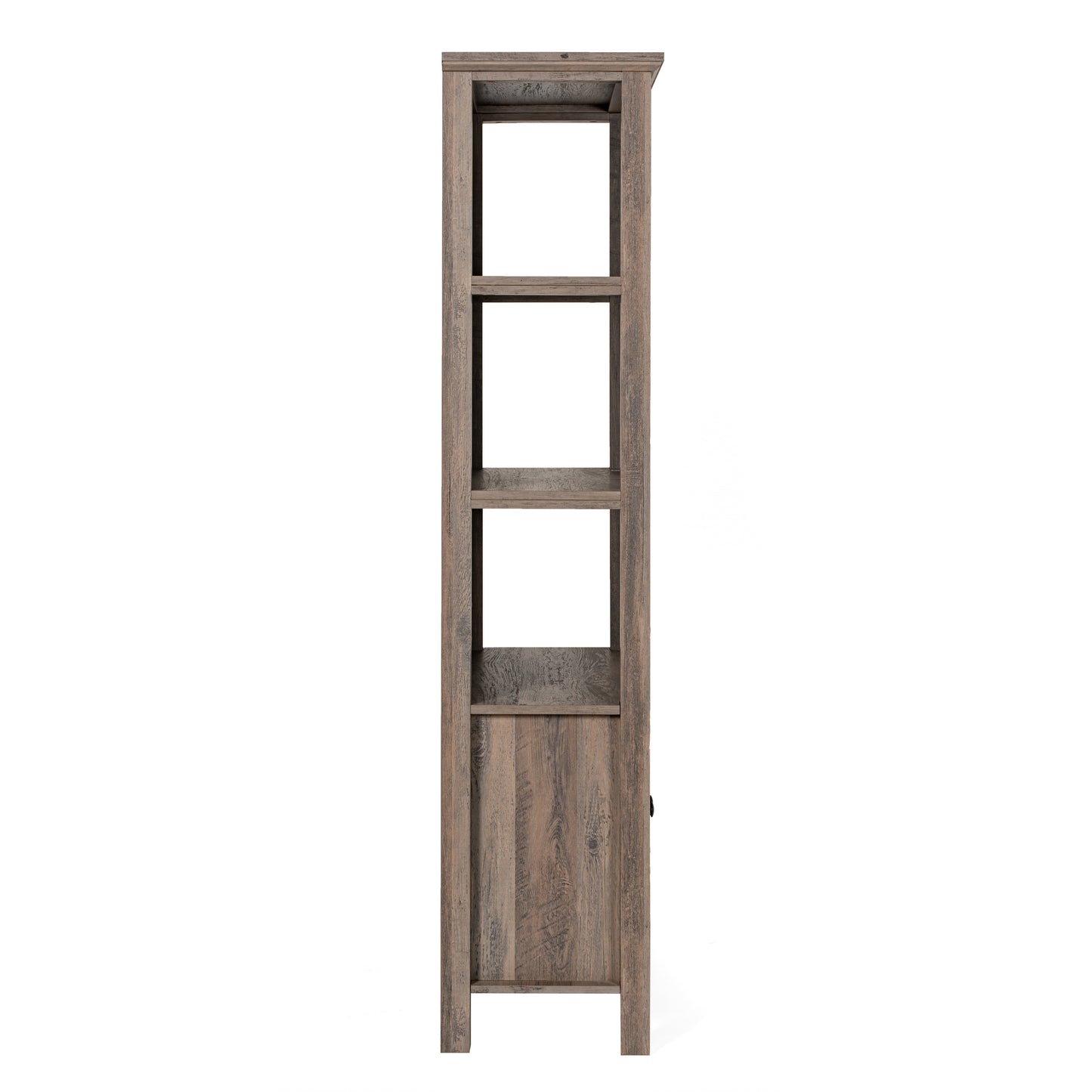 Stella Modern Farmhouse Wooden Bookcase and Storage Cabinet with Tempered Glass Doors and 3 Upper Shelves in Gray Wash Gray Wash