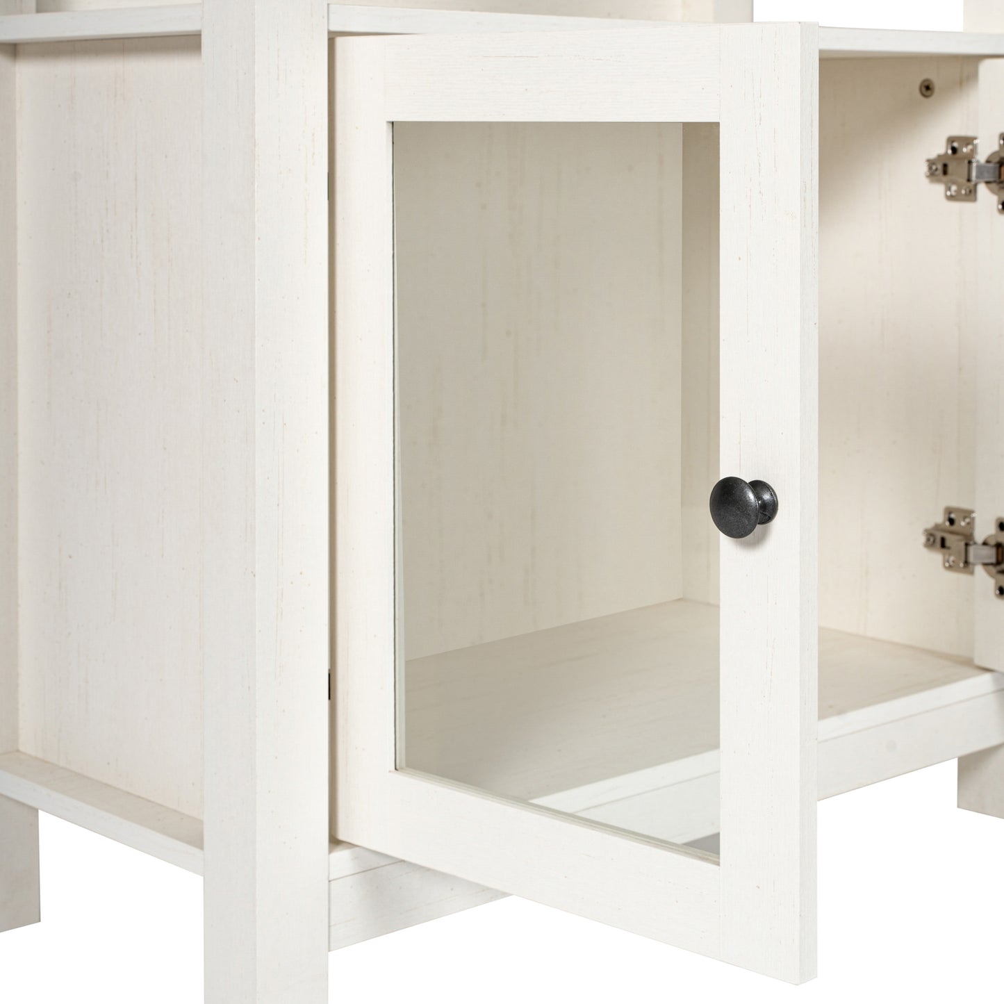 Stella Modern Farmhouse Wooden Bookcase and Storage Cabinet with Tempered Glass Doors and 3 Upper Shelves in White White