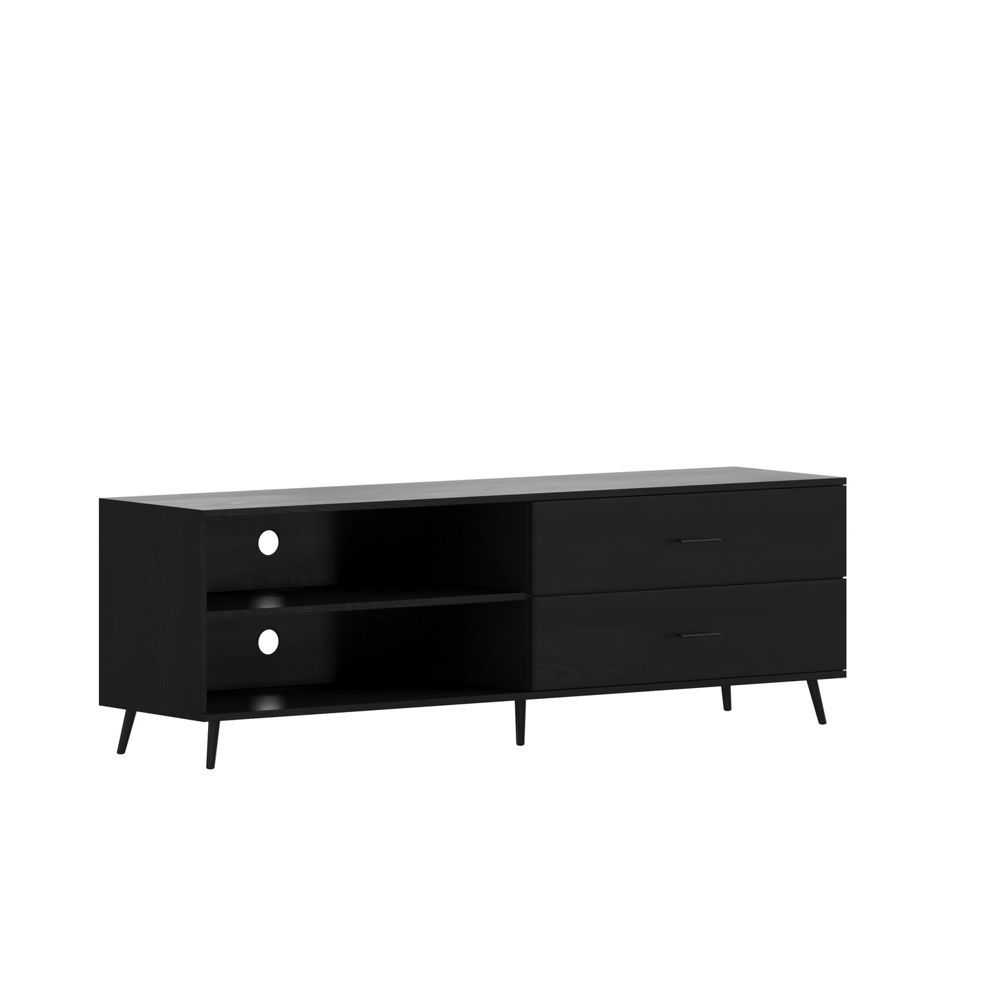 Nelson 65" Mid Century Modern TV Stand for up to 60" TV's with Adjustable Shelf and Storage Drawers, Black Black