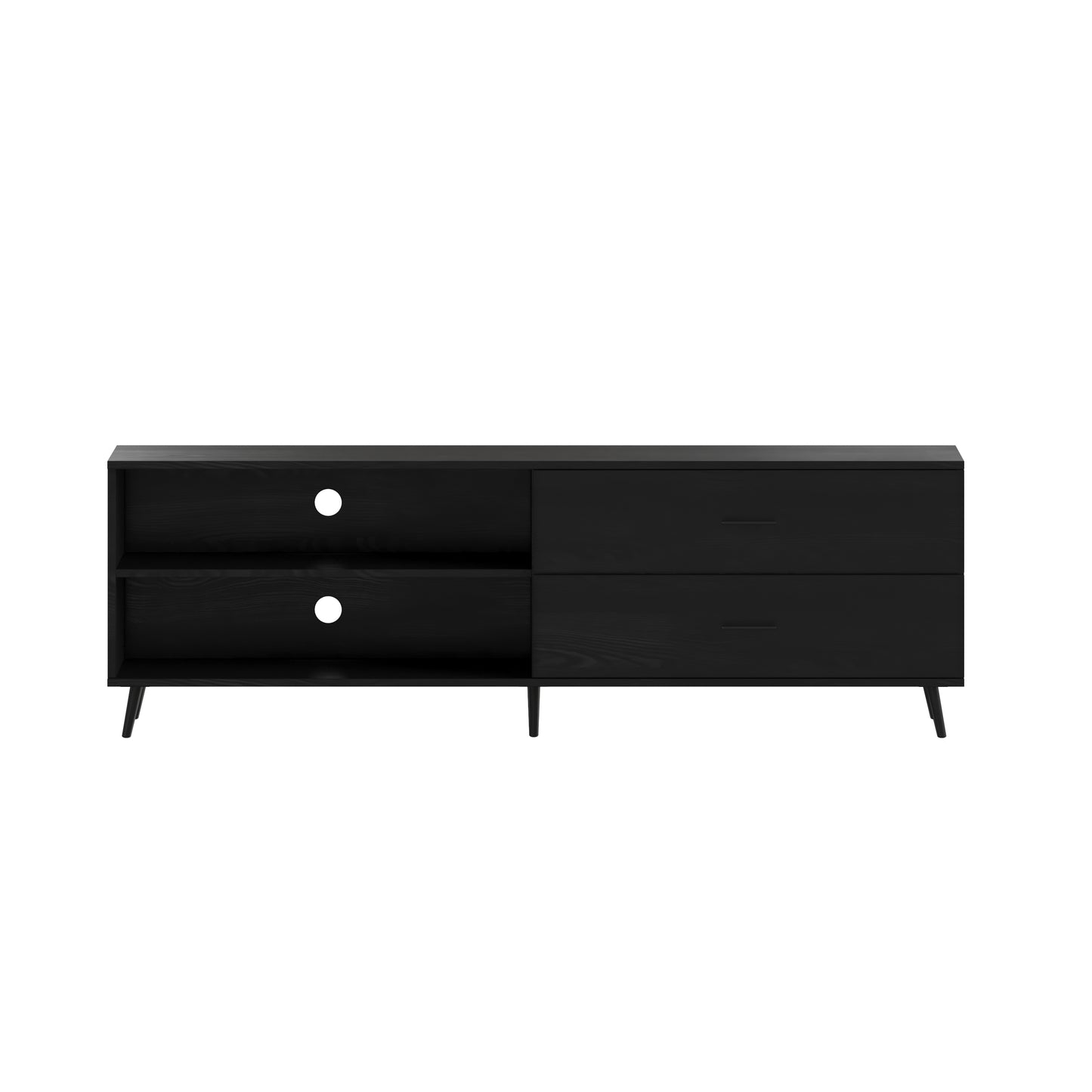 Nelson 65" Mid Century Modern TV Stand for up to 60" TV's with Adjustable Shelf and Storage Drawers, Black Black