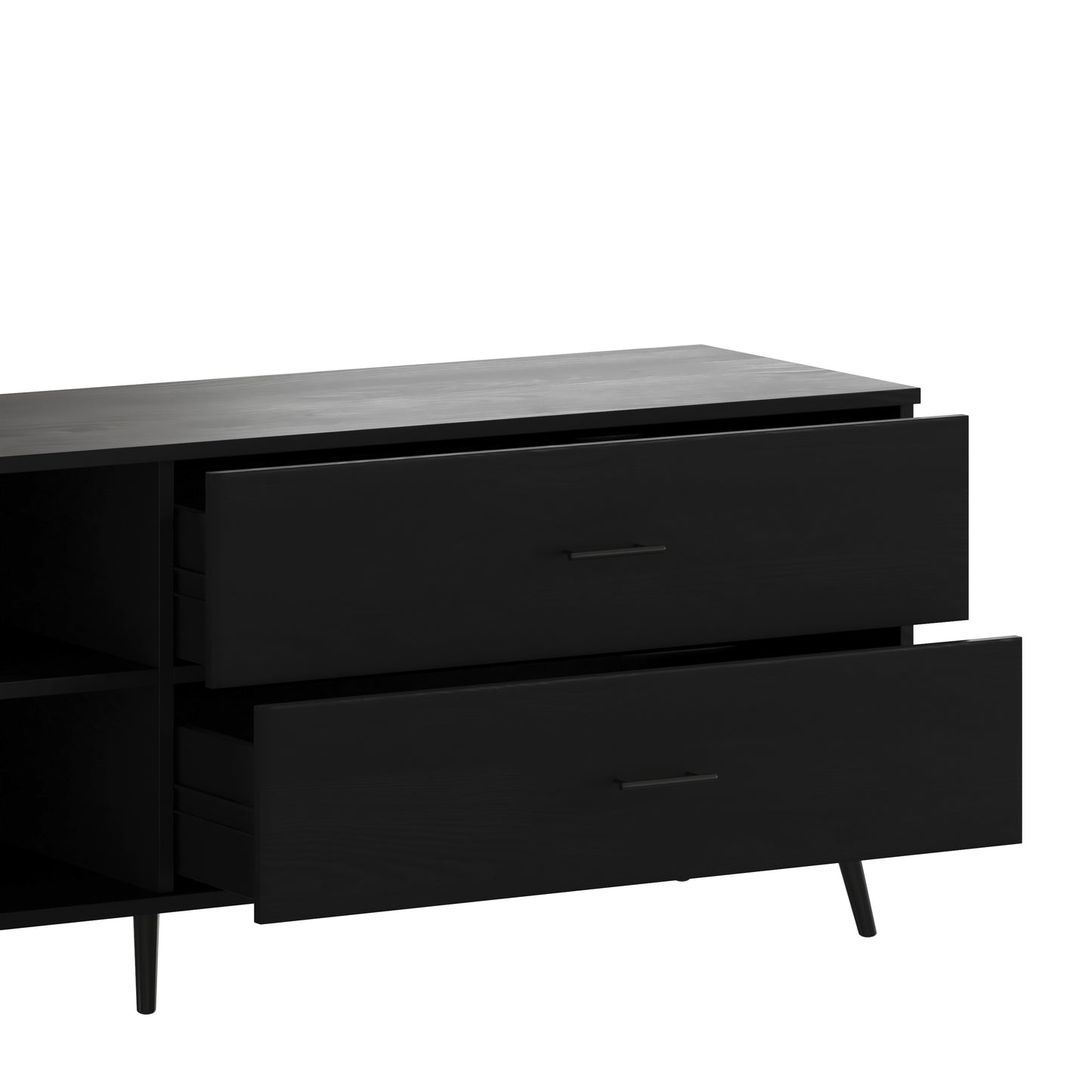 Nelson 65" Mid Century Modern TV Stand for up to 60" TV's with Adjustable Shelf and Storage Drawers, Black Black