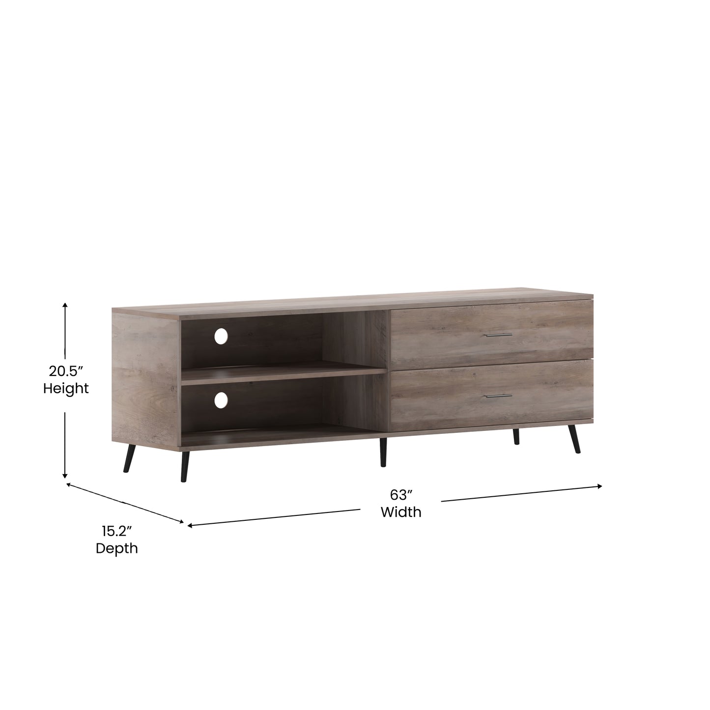 Nelson 65" Mid Century Modern TV Stand for up to 60" TV's with Adjustable Shelf and Storage Drawers, Walnut Walnut