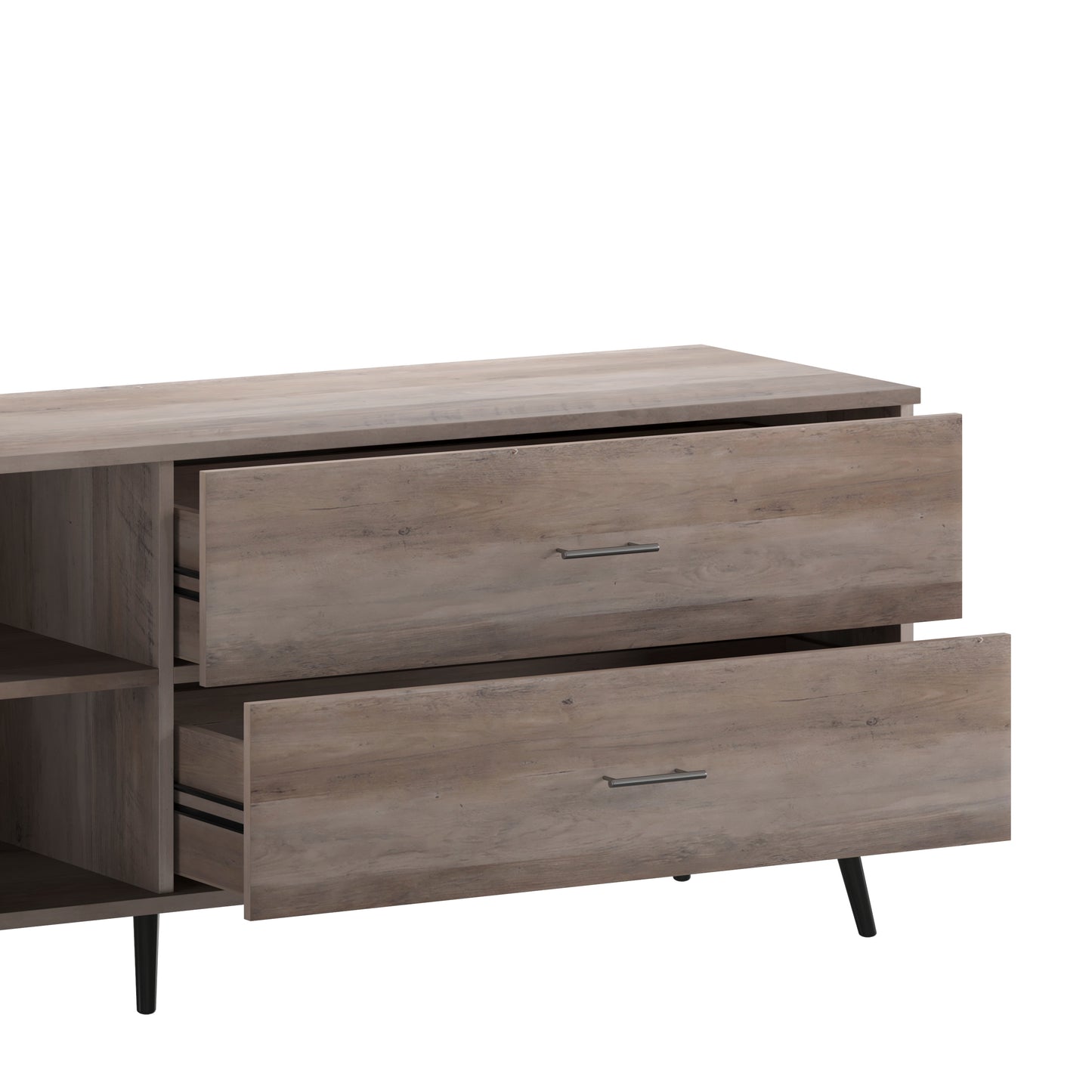 Nelson 65" Mid Century Modern TV Stand for up to 60" TV's with Adjustable Shelf and Storage Drawers, Walnut Walnut