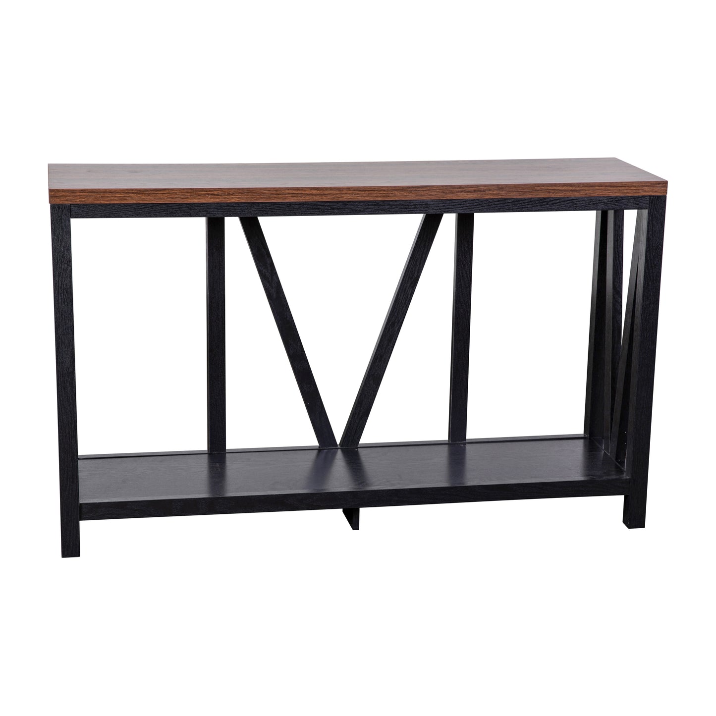Charlotte Farmhouse 2-Tier Console Accent Table - Black Finish Engineered Wood Frame - Walnut Finish Tabletop - For Entryway or Living Room Walnut Top/Black Frame