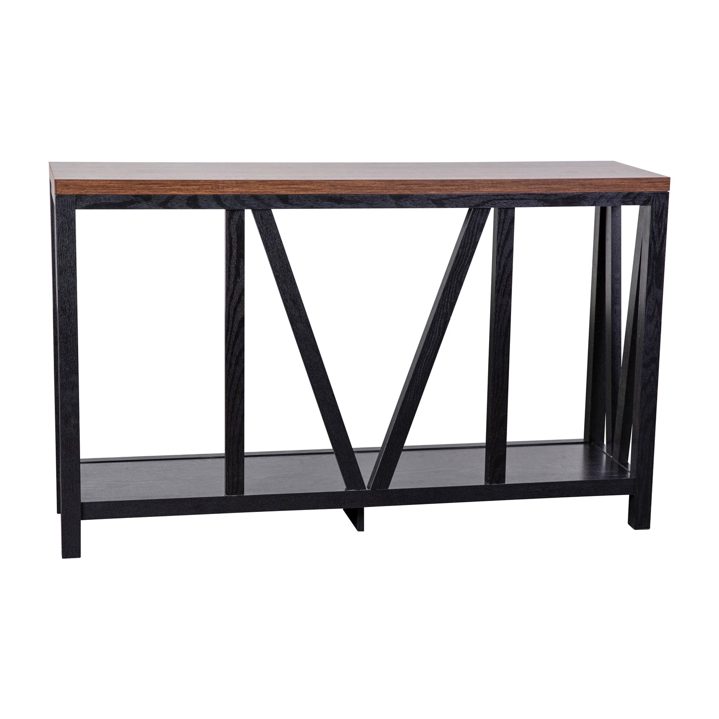 Charlotte Farmhouse 2-Tier Console Accent Table - Black Finish Engineered Wood Frame - Walnut Finish Tabletop - For Entryway or Living Room Walnut Top/Black Frame