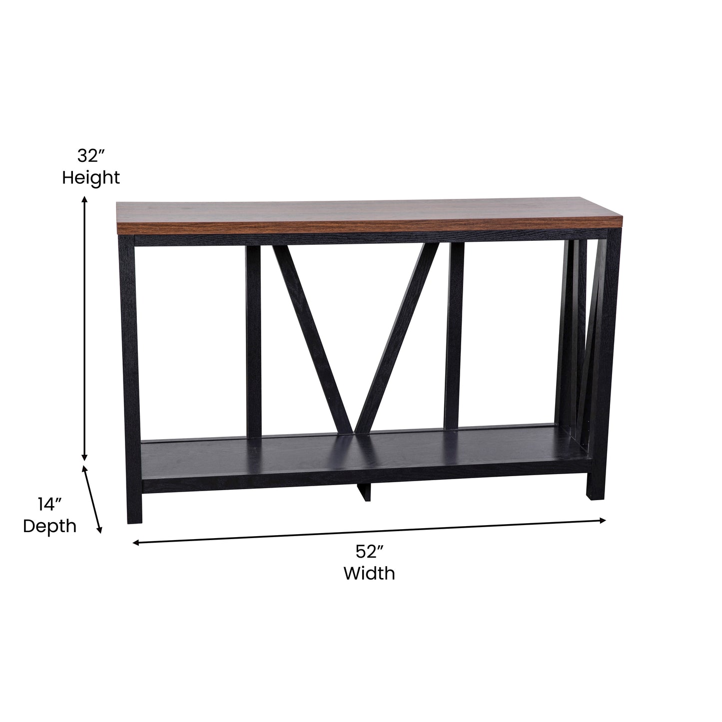 Charlotte Farmhouse 2-Tier Console Accent Table - Black Finish Engineered Wood Frame - Walnut Finish Tabletop - For Entryway or Living Room Walnut Top/Black Frame
