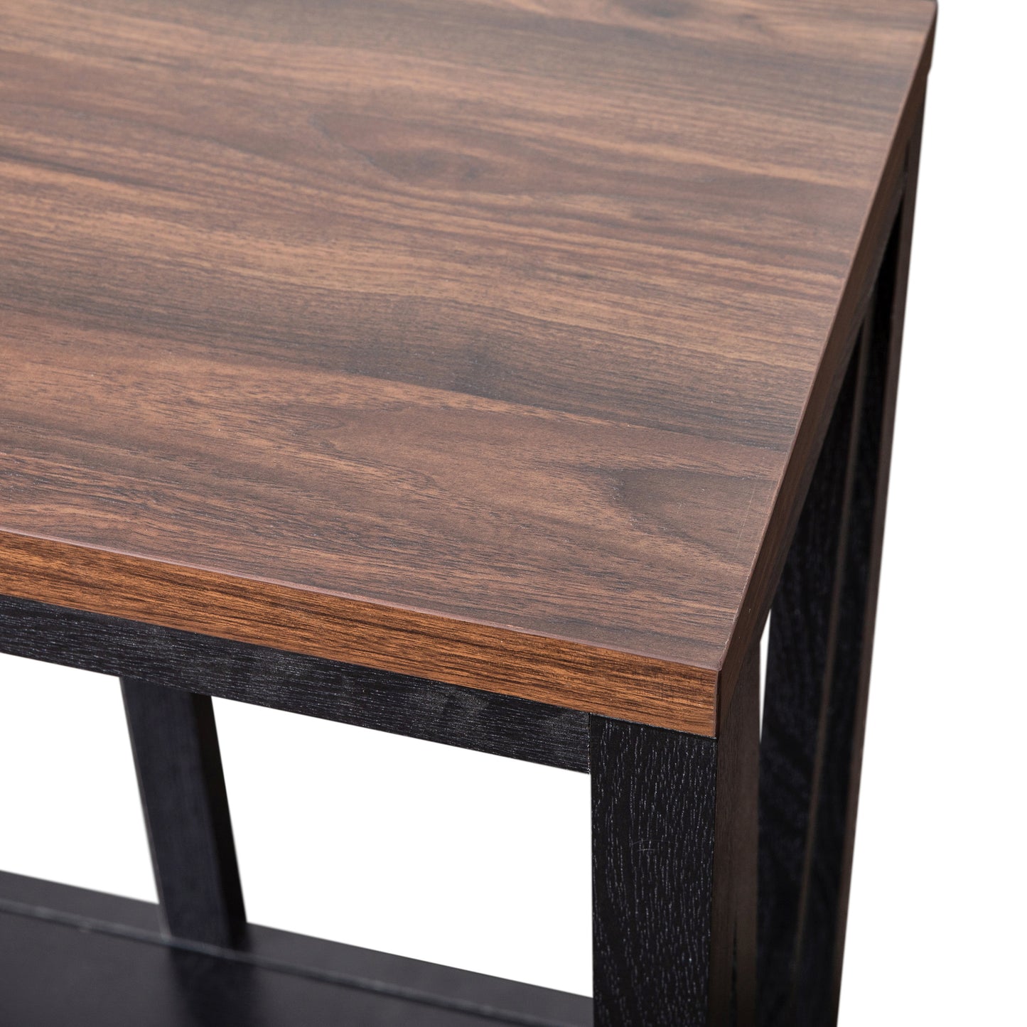 Charlotte Farmhouse 2-Tier Console Accent Table - Black Finish Engineered Wood Frame - Walnut Finish Tabletop - For Entryway or Living Room Walnut Top/Black Frame