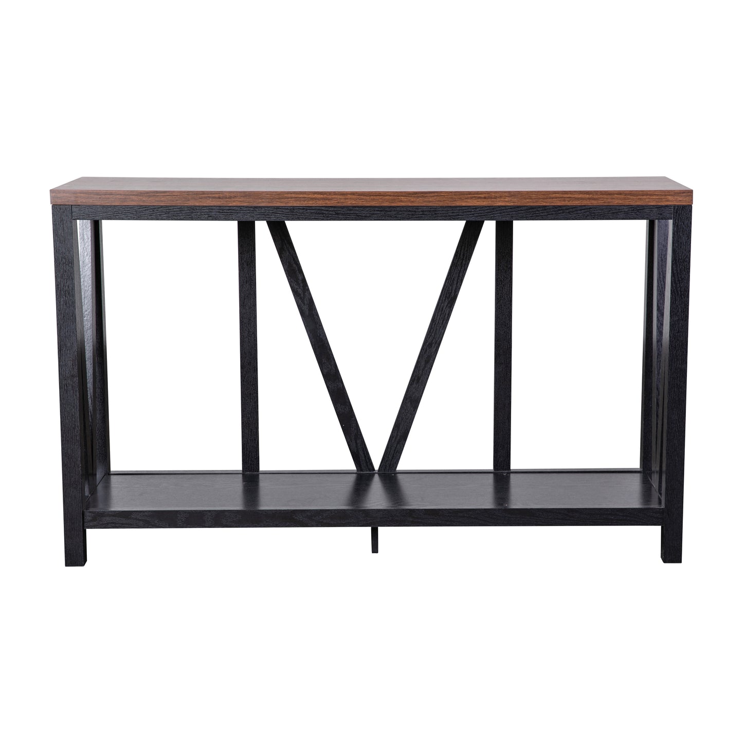 Charlotte Farmhouse 2-Tier Console Accent Table - Black Finish Engineered Wood Frame - Walnut Finish Tabletop - For Entryway or Living Room Walnut Top/Black Frame