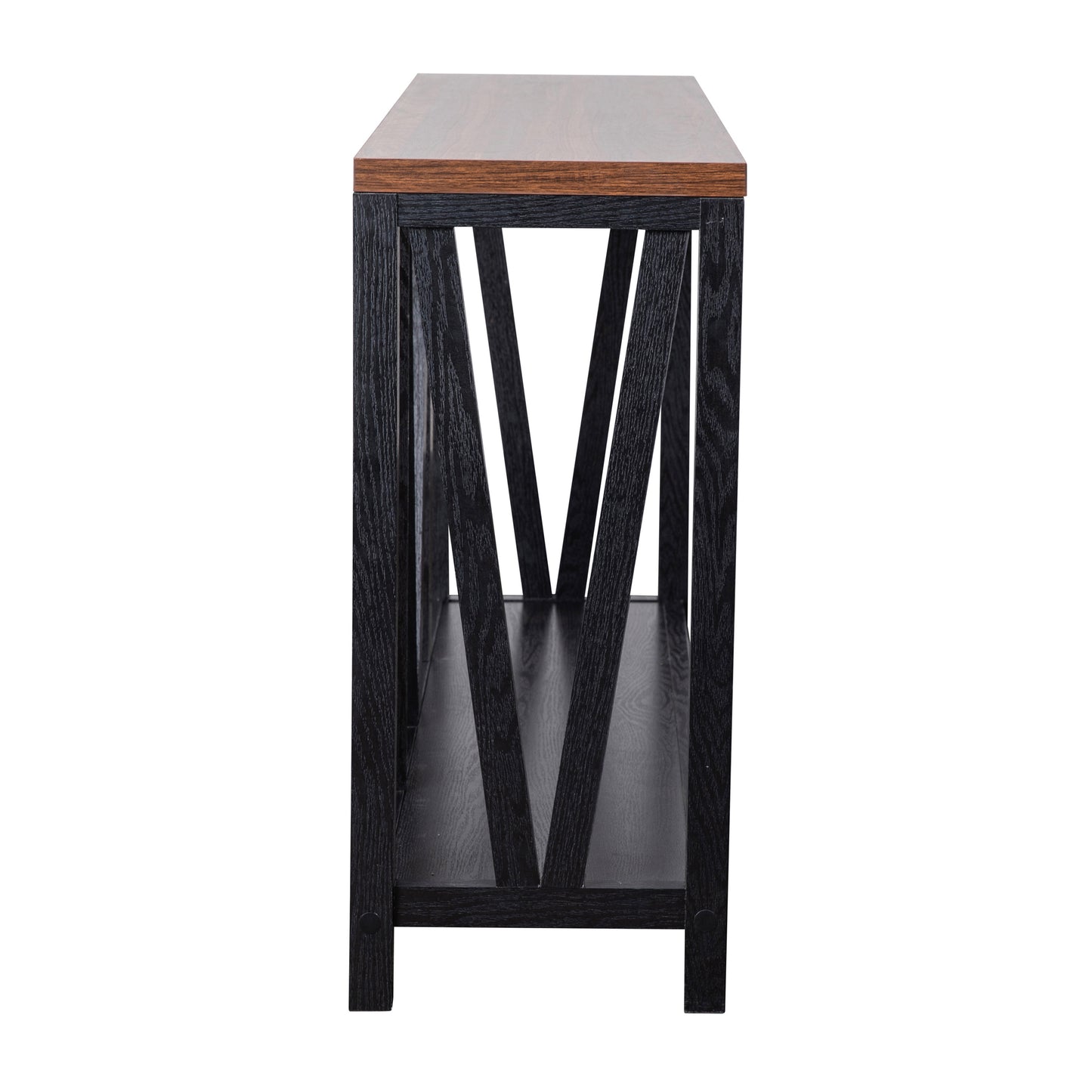 Charlotte Farmhouse 2-Tier Console Accent Table - Black Finish Engineered Wood Frame - Walnut Finish Tabletop - For Entryway or Living Room Walnut Top/Black Frame