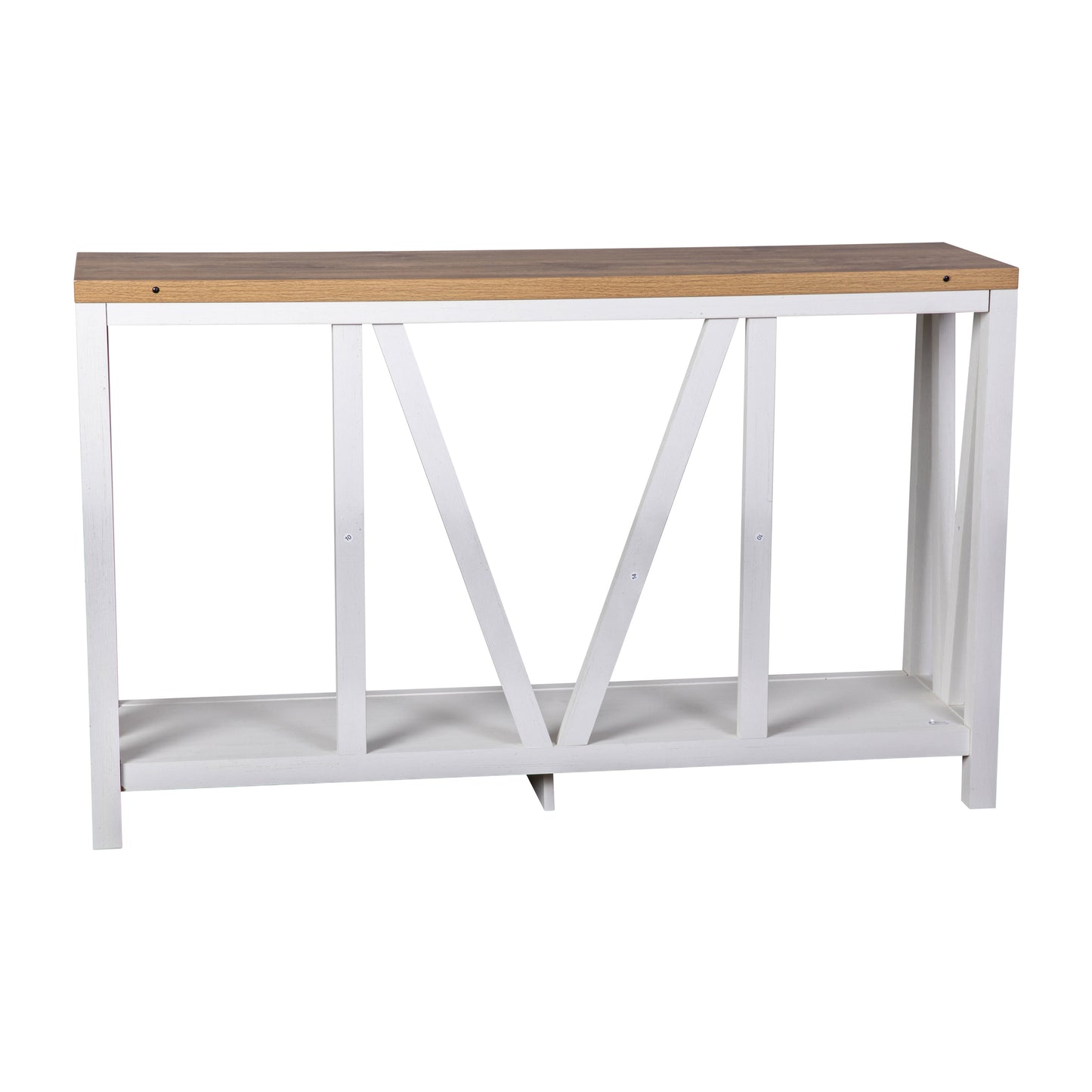 Charlotte Farmhouse 2-Tier Console Accent Table - Brushed White Finish Engineered Wood Frame - Warm Oak Finish Tabletop - For Entryway or Living Room Warm Oak Top/White Frame
