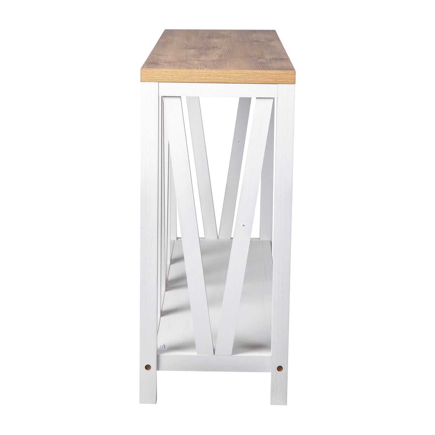 Charlotte Farmhouse 2-Tier Console Accent Table - Brushed White Finish Engineered Wood Frame - Warm Oak Finish Tabletop - For Entryway or Living Room Warm Oak Top/White Frame