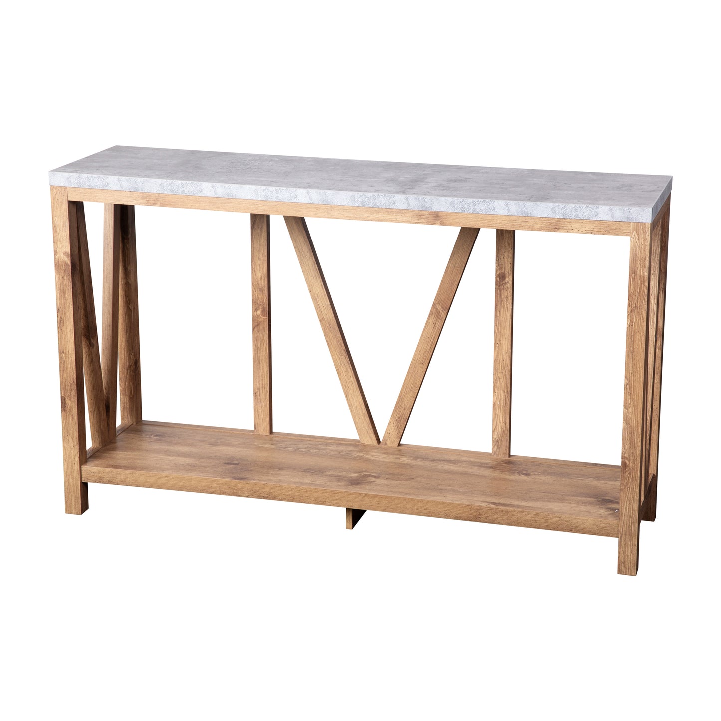 Charlotte Farmhouse 2-Tier Console Accent Table -Warm Oak Finish Engineered Wood Frame - Concrete Finish Tabletop - For Entryway or Living Room Concrete Top/Warm Oak Frame