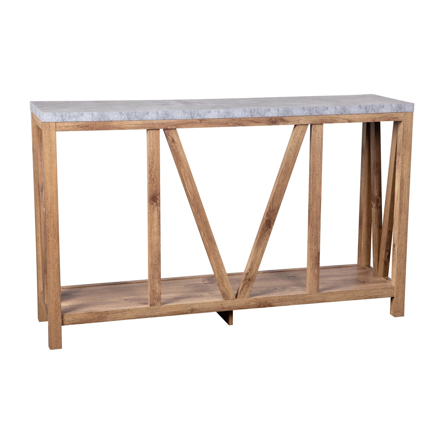 Charlotte Farmhouse 2-Tier Console Accent Table -Warm Oak Finish Engineered Wood Frame - Concrete Finish Tabletop - For Entryway or Living Room Concrete Top/Warm Oak Frame