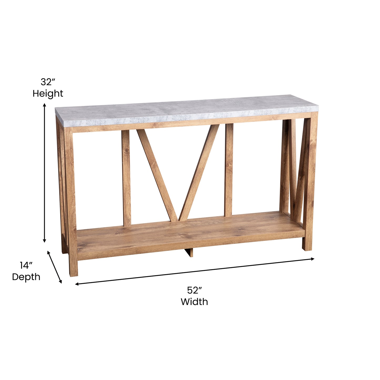 Charlotte Farmhouse 2-Tier Console Accent Table -Warm Oak Finish Engineered Wood Frame - Concrete Finish Tabletop - For Entryway or Living Room Concrete Top/Warm Oak Frame