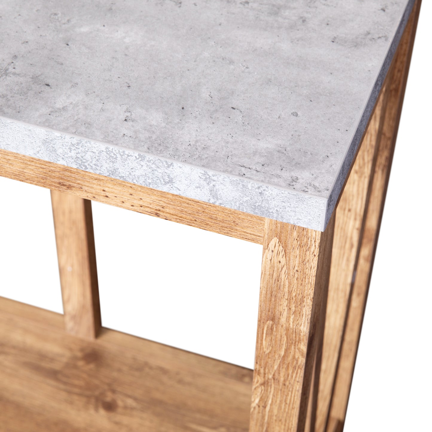 Charlotte Farmhouse 2-Tier Console Accent Table -Warm Oak Finish Engineered Wood Frame - Concrete Finish Tabletop - For Entryway or Living Room Concrete Top/Warm Oak Frame