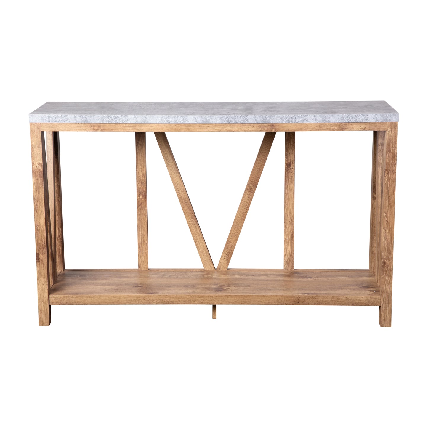 Charlotte Farmhouse 2-Tier Console Accent Table -Warm Oak Finish Engineered Wood Frame - Concrete Finish Tabletop - For Entryway or Living Room Concrete Top/Warm Oak Frame
