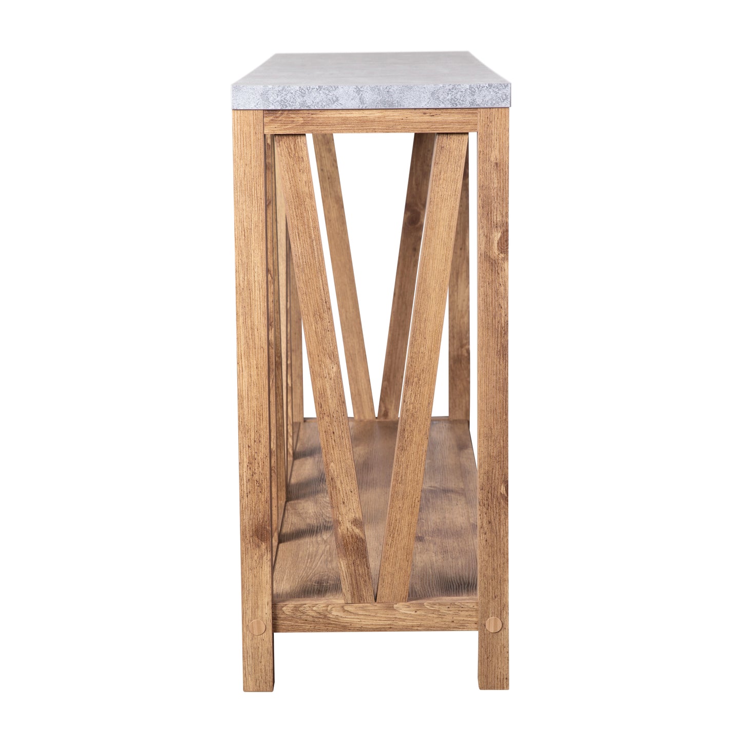 Charlotte Farmhouse 2-Tier Console Accent Table -Warm Oak Finish Engineered Wood Frame - Concrete Finish Tabletop - For Entryway or Living Room Concrete Top/Warm Oak Frame
