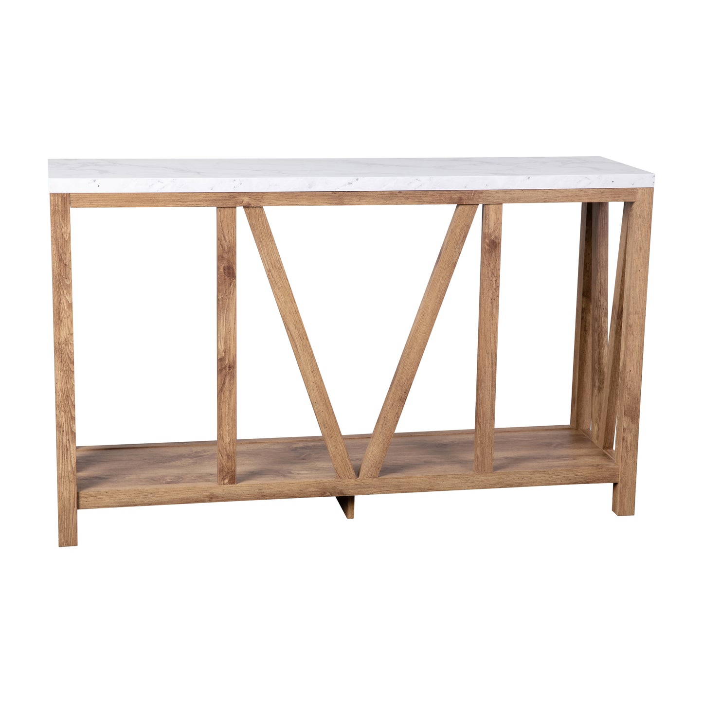 Charlotte Farmhouse 2-Tier Console Accent Table - Warm Oak Finish Engineered Wood Frame - Marble Finish Tabletop - For Entryway or Living Room Marble Top/Warm Oak Frame