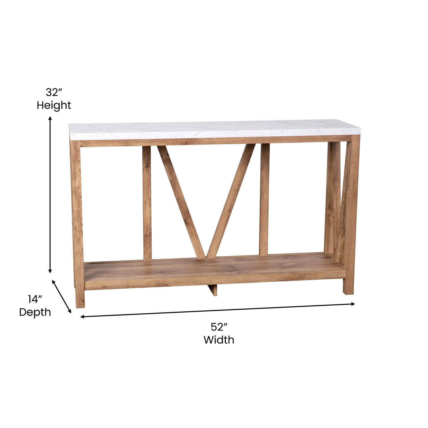 Charlotte Farmhouse 2-Tier Console Accent Table - Warm Oak Finish Engineered Wood Frame - Marble Finish Tabletop - For Entryway or Living Room Marble Top/Warm Oak Frame