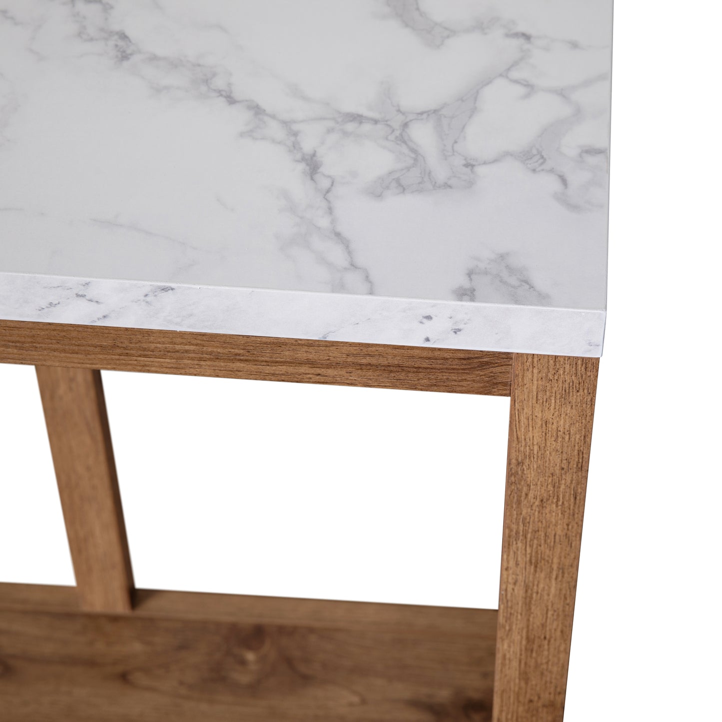 Charlotte Farmhouse 2-Tier Console Accent Table - Warm Oak Finish Engineered Wood Frame - Marble Finish Tabletop - For Entryway or Living Room Marble Top/Warm Oak Frame