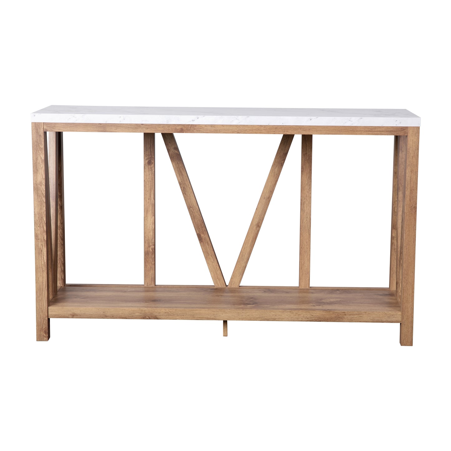 Charlotte Farmhouse 2-Tier Console Accent Table - Warm Oak Finish Engineered Wood Frame - Marble Finish Tabletop - For Entryway or Living Room Marble Top/Warm Oak Frame