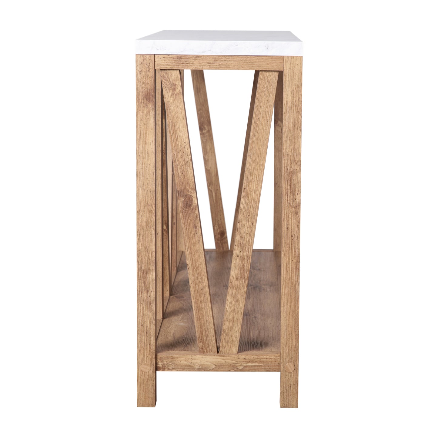Charlotte Farmhouse 2-Tier Console Accent Table - Warm Oak Finish Engineered Wood Frame - Marble Finish Tabletop - For Entryway or Living Room Marble Top/Warm Oak Frame