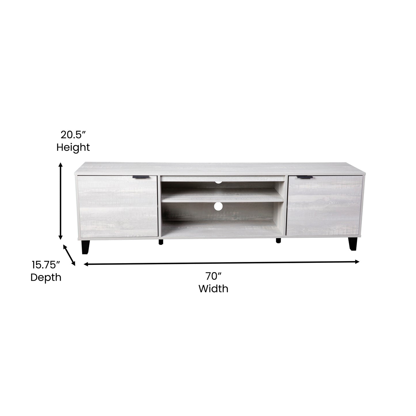 Nelson 70" Mid Century Modern TV Stand for up to 60" TV's with Adjustable Shelves and Dual Storage Compartments, Gray Gray