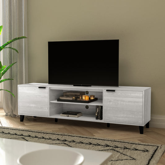 Nelson 70" Mid Century Modern TV Stand for up to 60" TV's with Adjustable Shelves and Dual Storage Compartments, Gray Gray