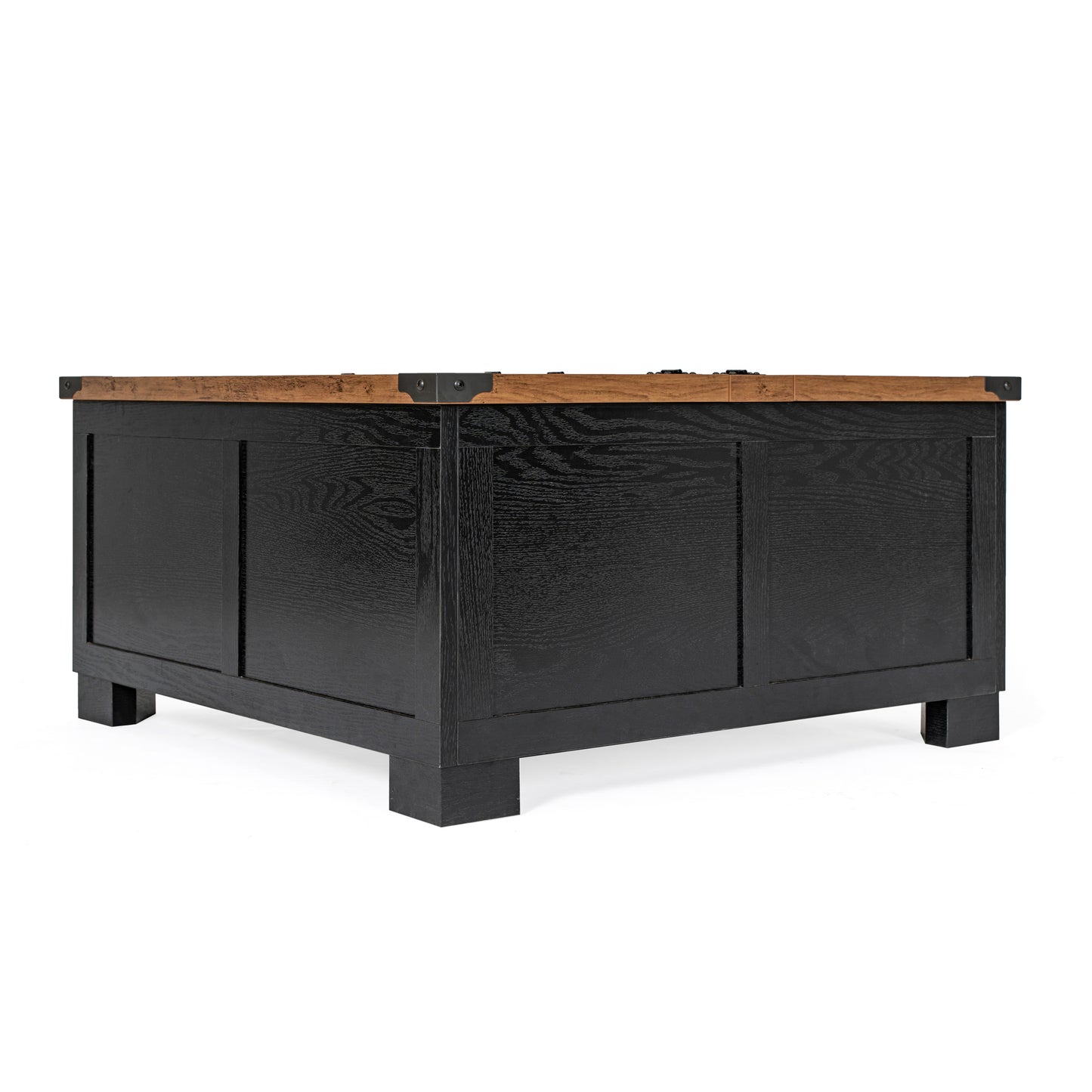 Wyatt 35.75" Farmhouse Storage Coffee Table with Hinged Lift Top, Large Coffee Table with Hidden Storage, Two Tone Finish, Black/Rustic Oak Black