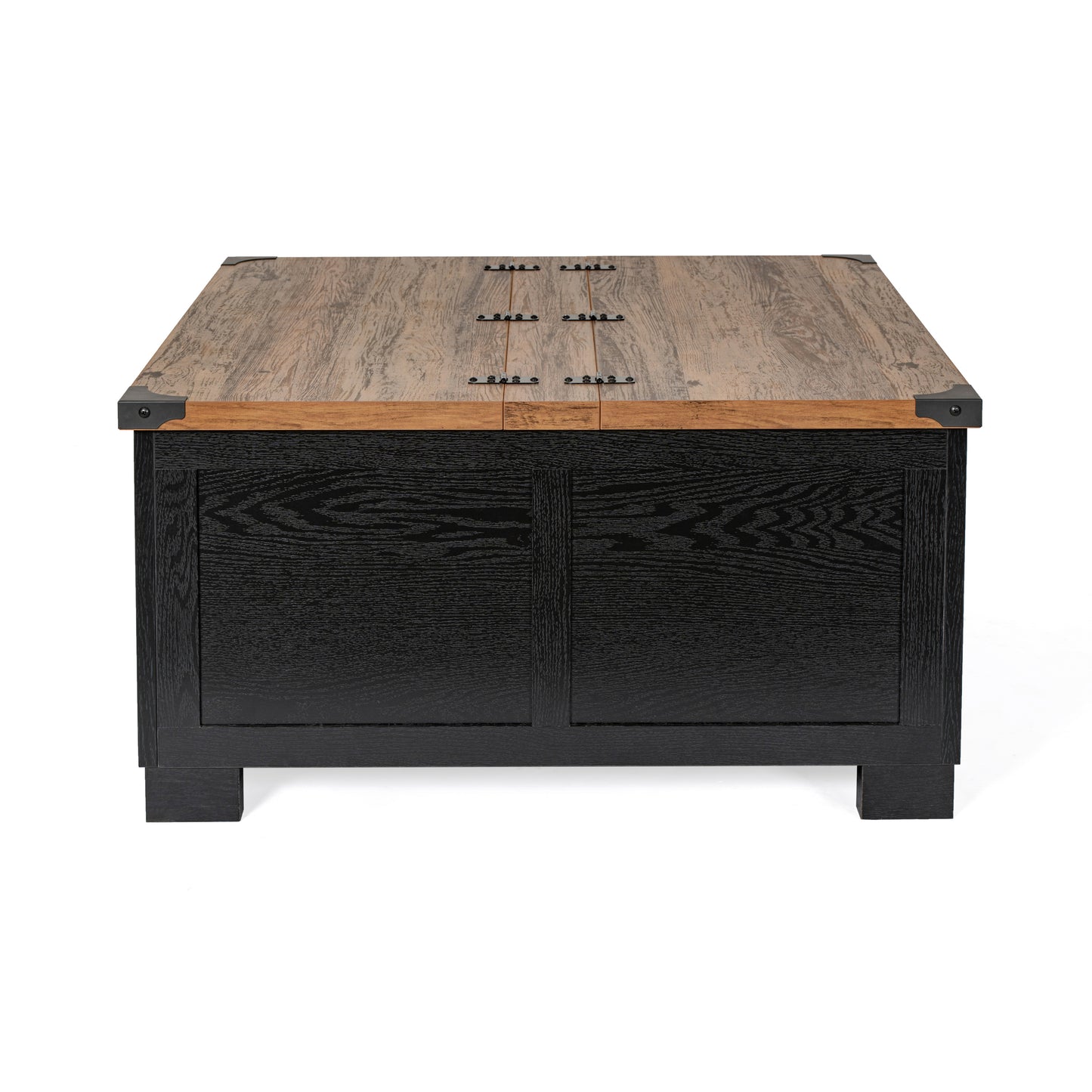 Wyatt 35.75" Farmhouse Storage Coffee Table with Hinged Lift Top, Large Coffee Table with Hidden Storage, Two Tone Finish, Black/Rustic Oak Black