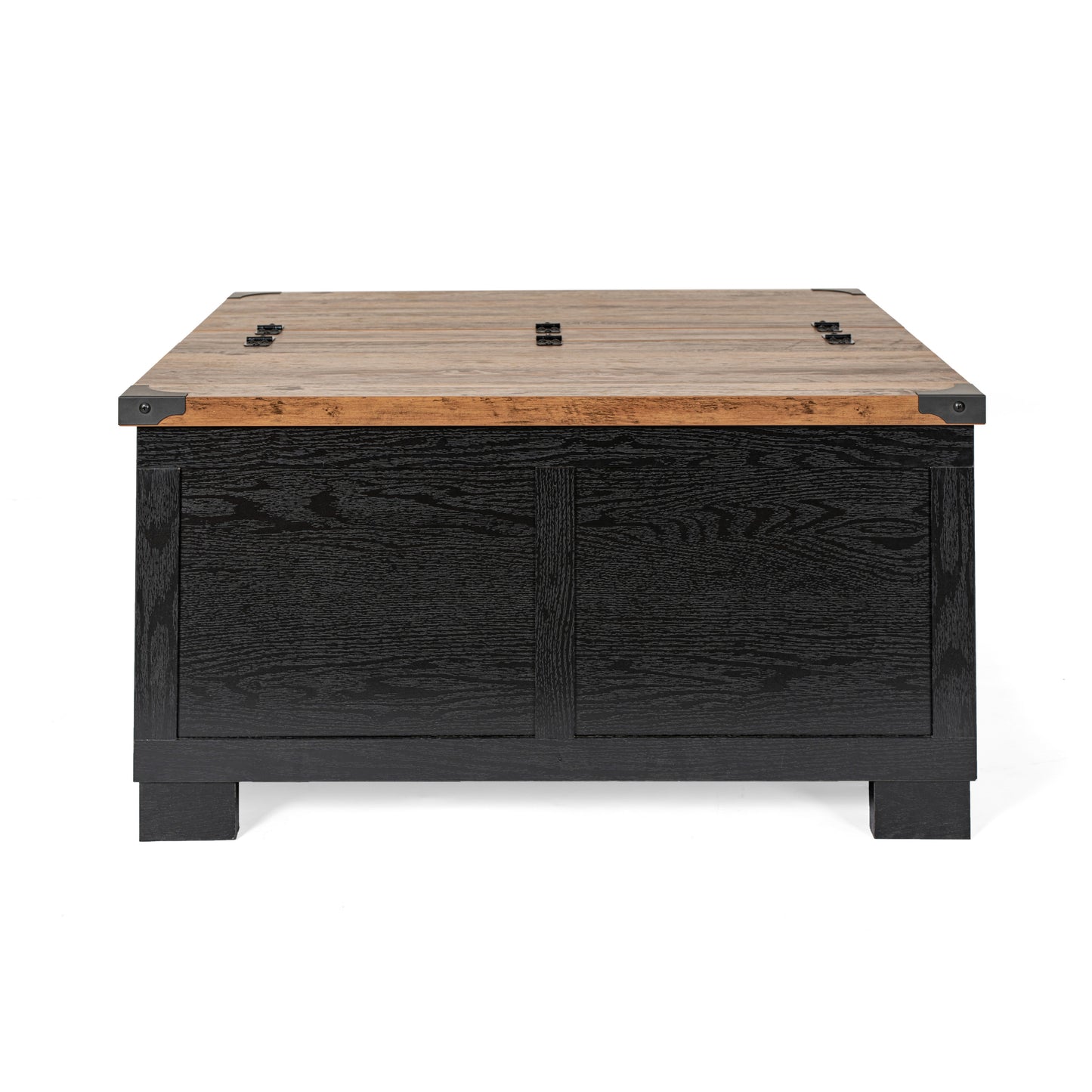 Wyatt 35.75" Farmhouse Storage Coffee Table with Hinged Lift Top, Large Coffee Table with Hidden Storage, Two Tone Finish, Black/Rustic Oak Black