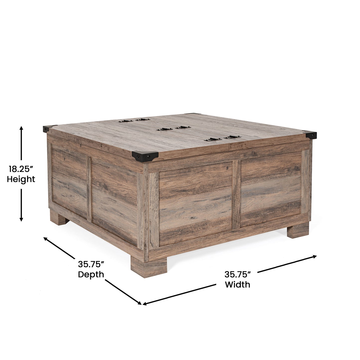 Wyatt 35.75" Farmhouse Storage Coffee Table with Hinged Lift Top, Large Coffee Table with Hidden Storage, Gray Wash Gray Wash