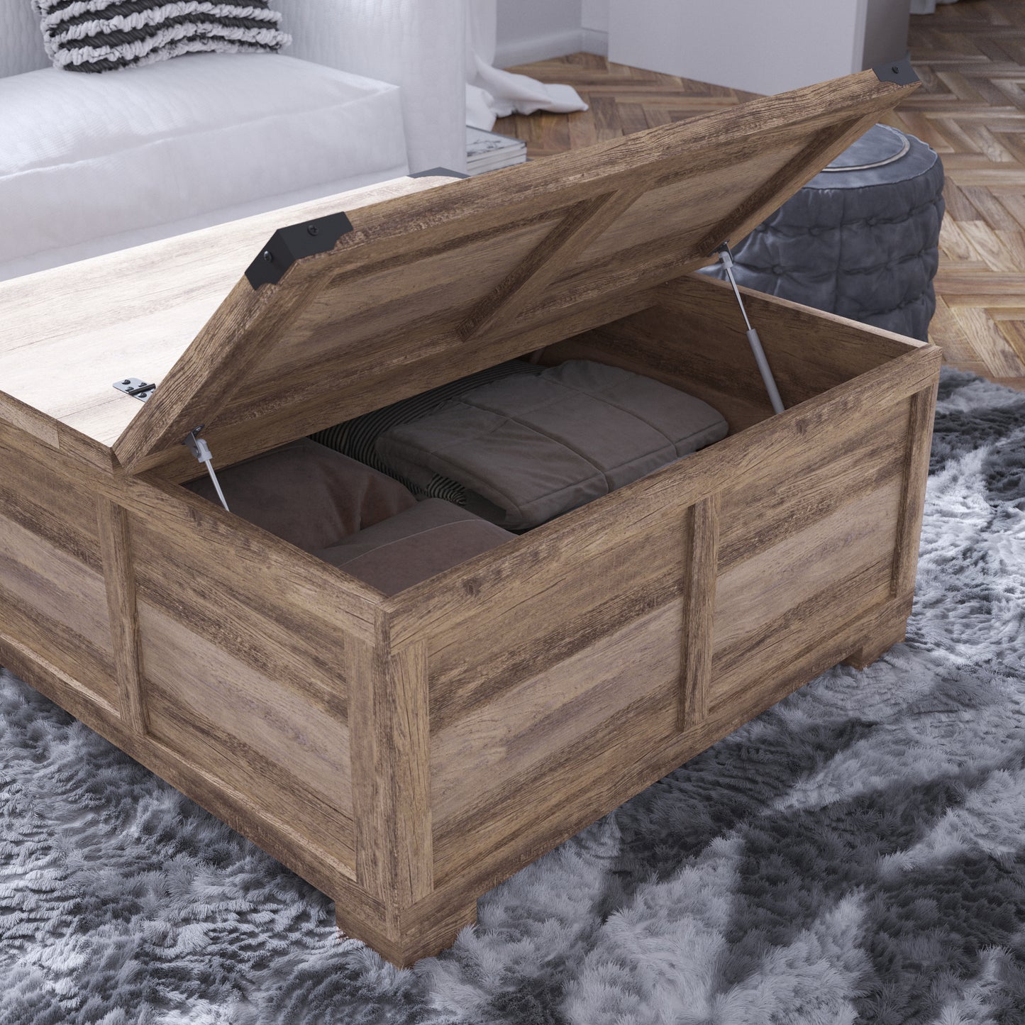 Wyatt 35.75" Farmhouse Storage Coffee Table with Hinged Lift Top, Large Coffee Table with Hidden Storage, Gray Wash Gray Wash