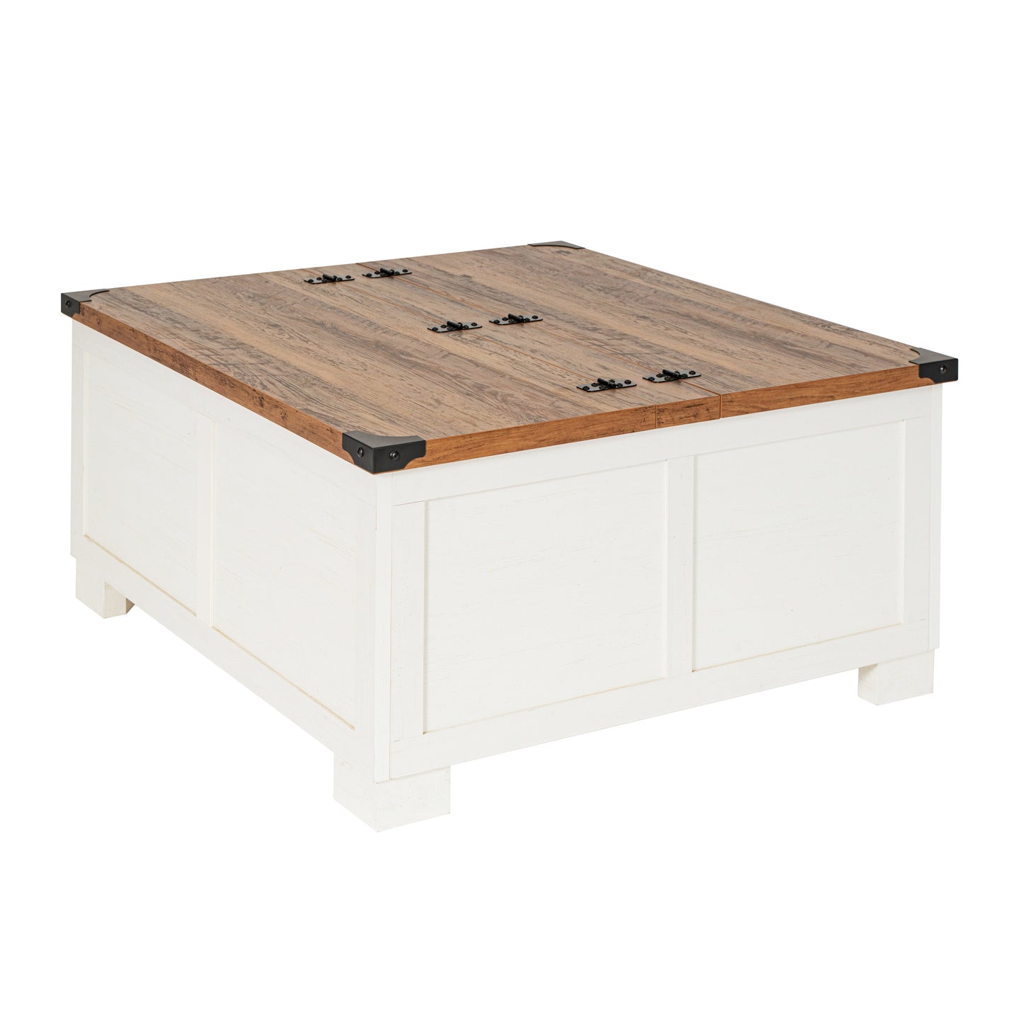Wyatt 35.75" Farmhouse Storage Coffee Table with Hinged Lift Top, Large Coffee Table with Hidden Storage, Two Tone Finish, White/Rustic Oak White