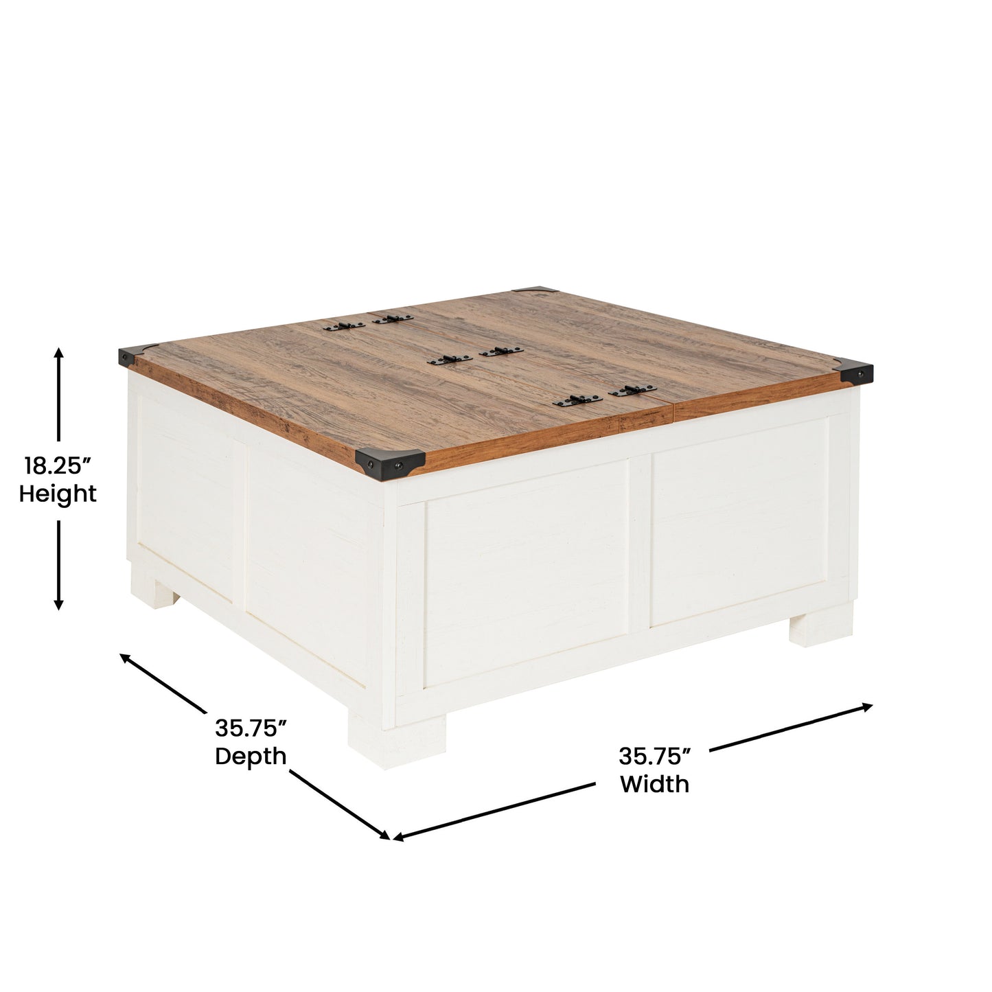 Wyatt 35.75" Farmhouse Storage Coffee Table with Hinged Lift Top, Large Coffee Table with Hidden Storage, Two Tone Finish, White/Rustic Oak White