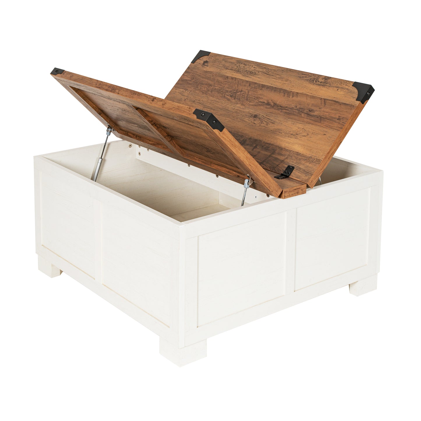 Wyatt 35.75" Farmhouse Storage Coffee Table with Hinged Lift Top, Large Coffee Table with Hidden Storage, Two Tone Finish, White/Rustic Oak White