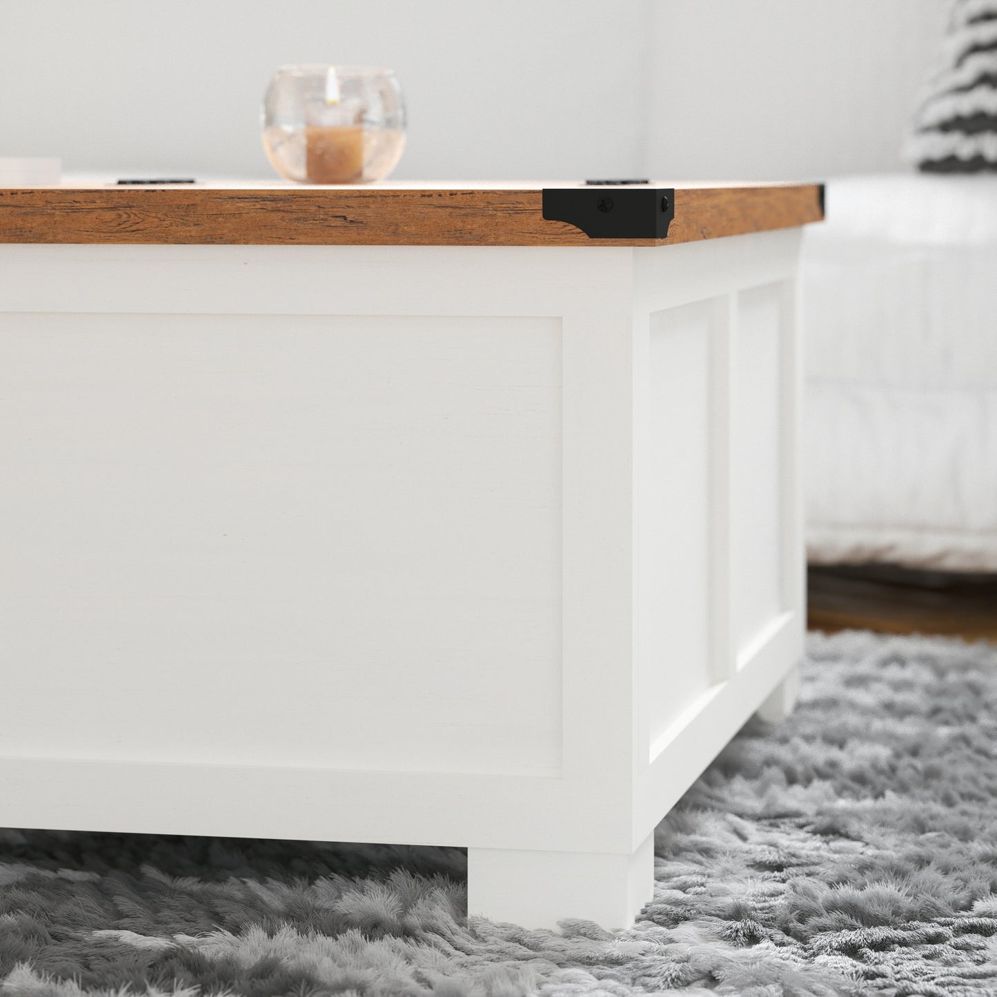 Wyatt 35.75" Farmhouse Storage Coffee Table with Hinged Lift Top, Large Coffee Table with Hidden Storage, Two Tone Finish, White/Rustic Oak White