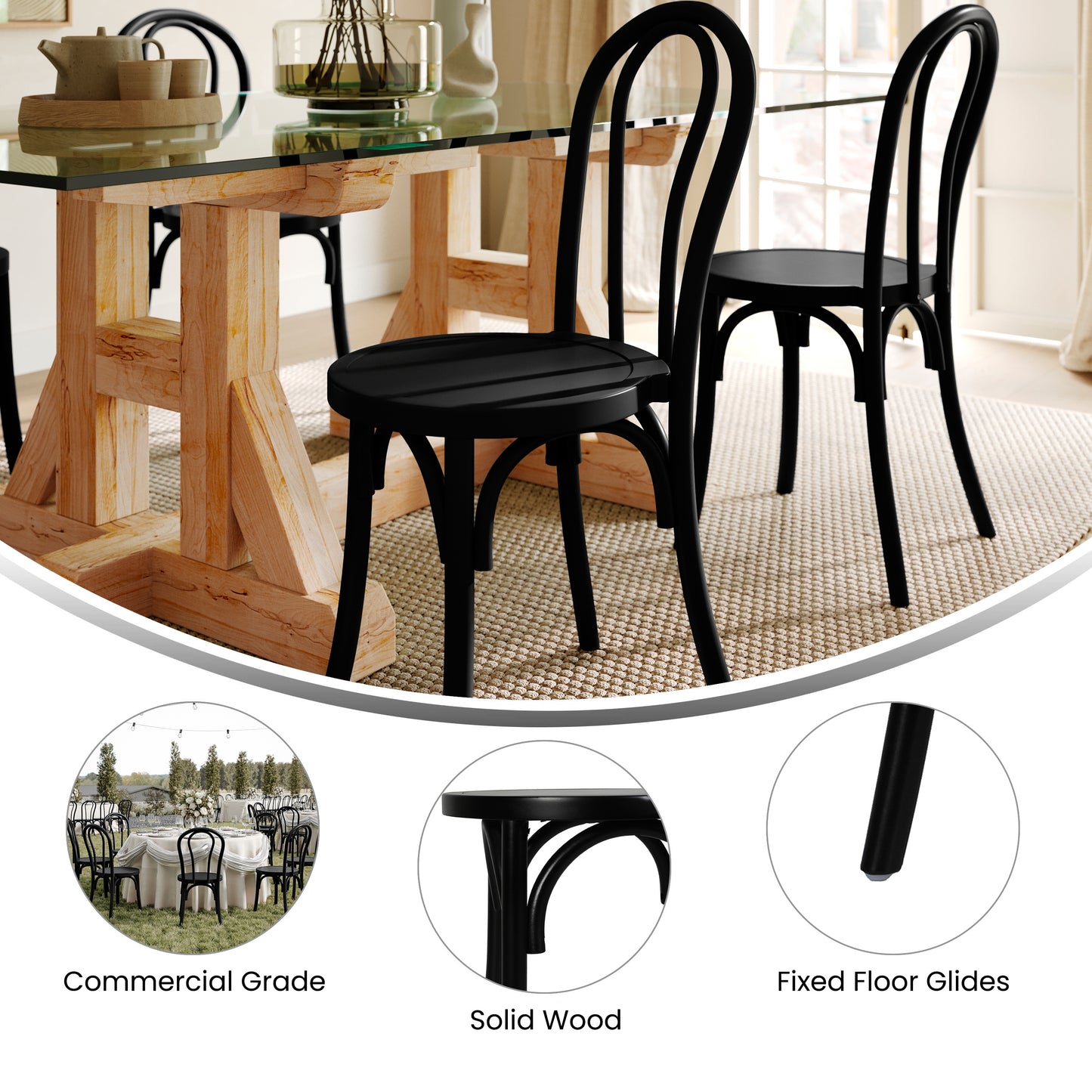 Betsy Commercial Grade Black Thonet Style Solid Wood Stackable Dining Chair Black