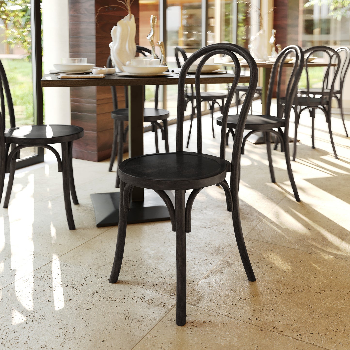 Betsy Commercial Grade Early American Thonet Style Solid Wood Stackable Dining Chair Early American Wood ZH-8003A-EAW-GG