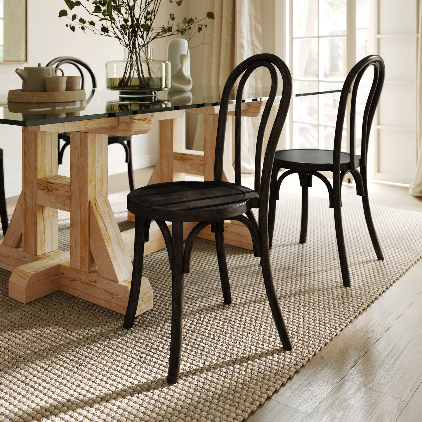 Betsy Commercial Grade Early American Thonet Style Solid Wood Stackable Dining Chair Early American Wood ZH-8003A-EAW-GG