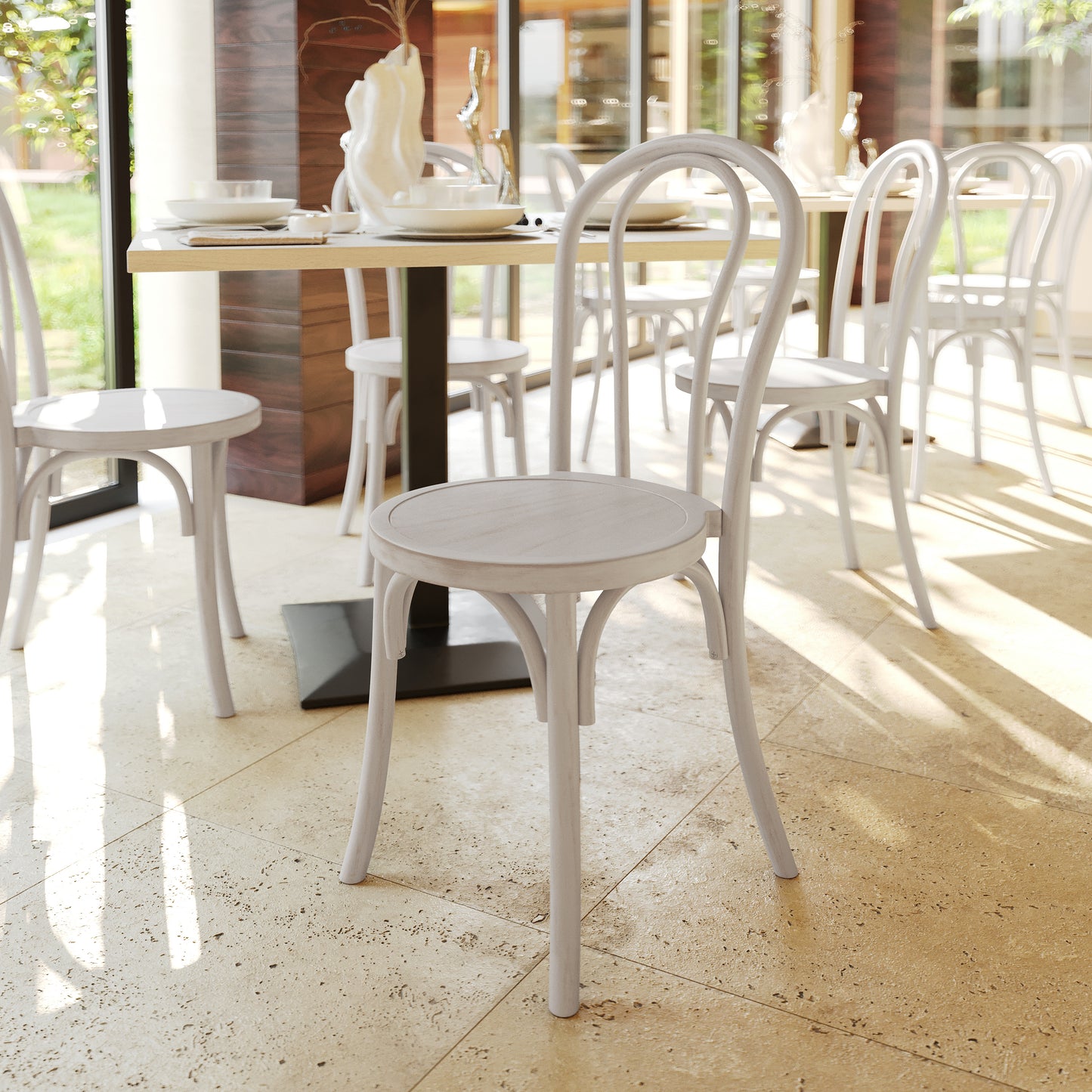 Betsy Commercial Grade White Wash Thonet Style Solid Wood Stackable Dining Chair White Wash