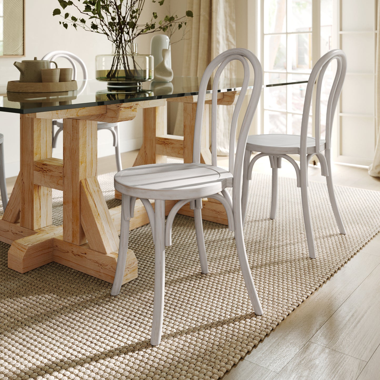 Betsy Commercial Grade White Wash Thonet Style Solid Wood Stackable Dining Chair White Wash