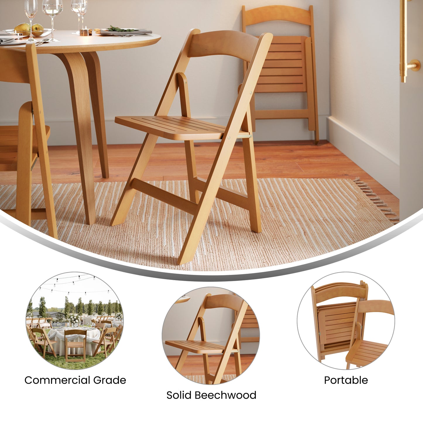 Holden Commercial Grade Oak Solid Wood Folding Dining Chair Oak