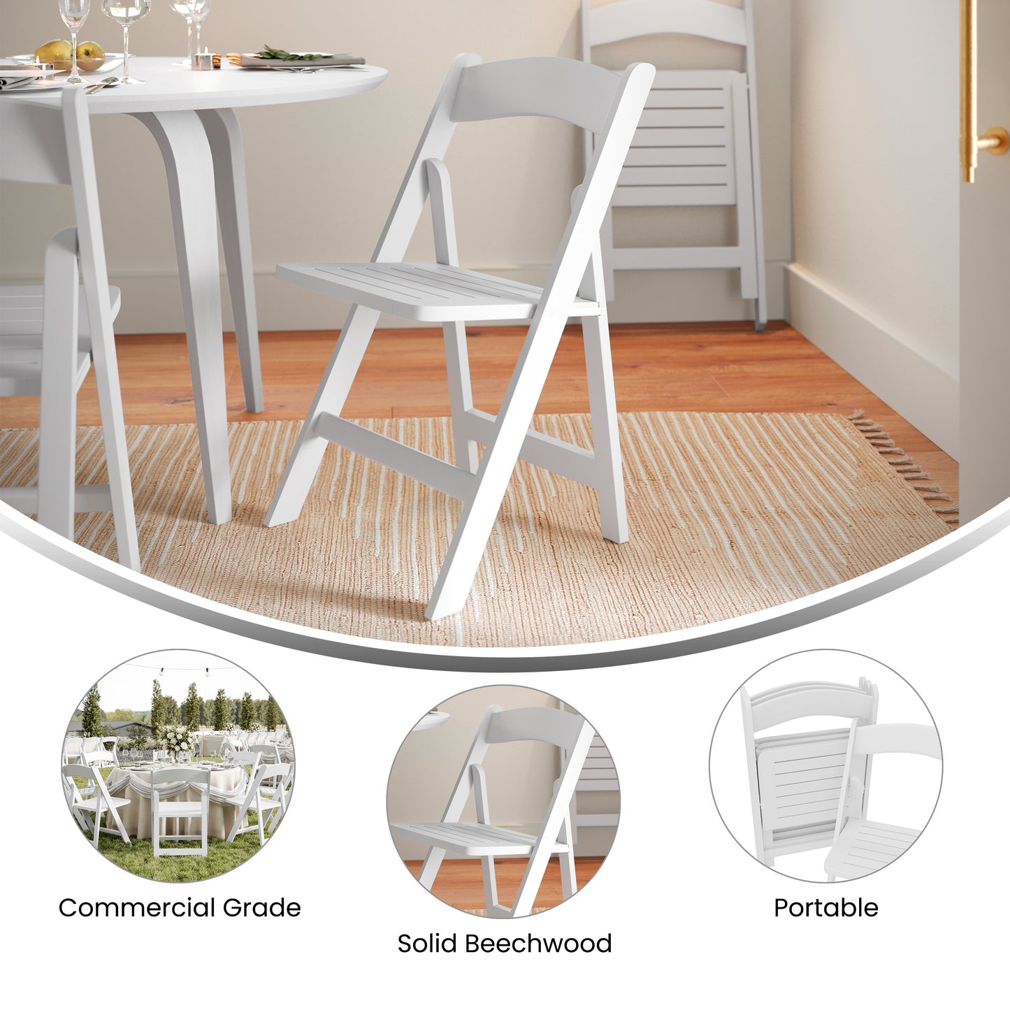 Holden Commercial Grade White Solid Wood Folding Dining Chair White