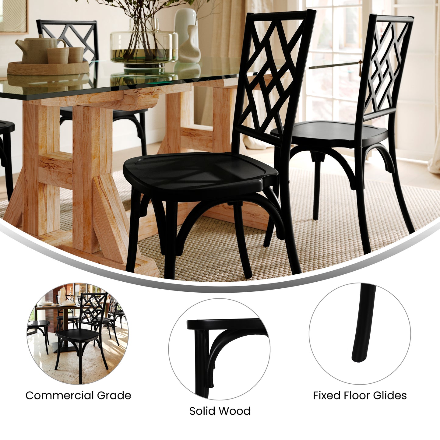 Brooklyn Commercial Grade Black Solid Wood Stackable Dining Chair with Intricate Back Detail Black