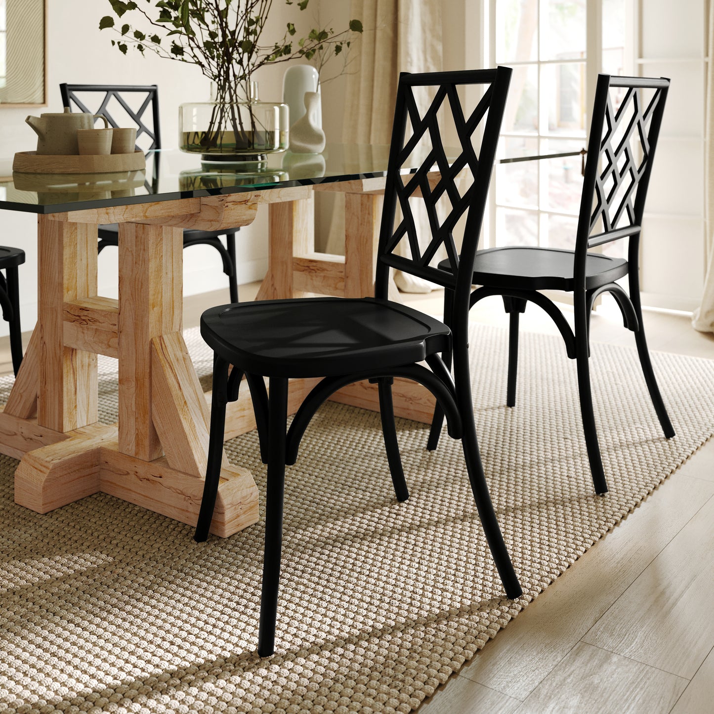 Brooklyn Commercial Grade Black Solid Wood Stackable Dining Chair with Intricate Back Detail Black