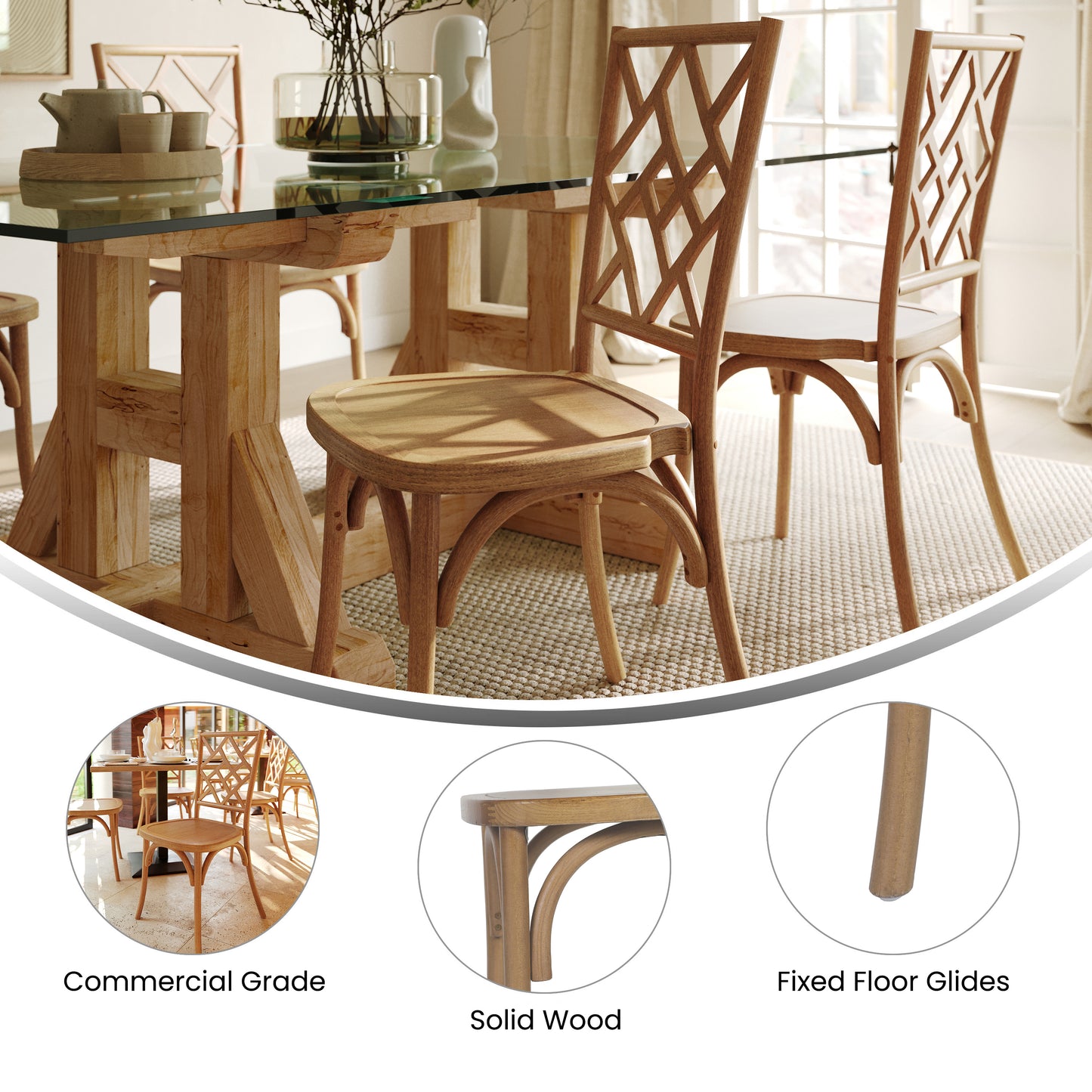 Brooklyn Commercial Grade Pecan Solid Wood Stackable Dining Chair with Intricate Back Detail Pecan