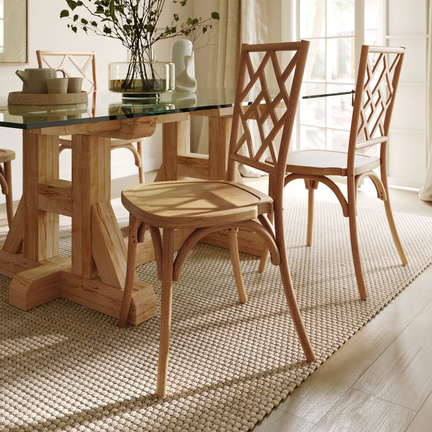 Brooklyn Commercial Grade Pecan Solid Wood Stackable Dining Chair with Intricate Back Detail Pecan