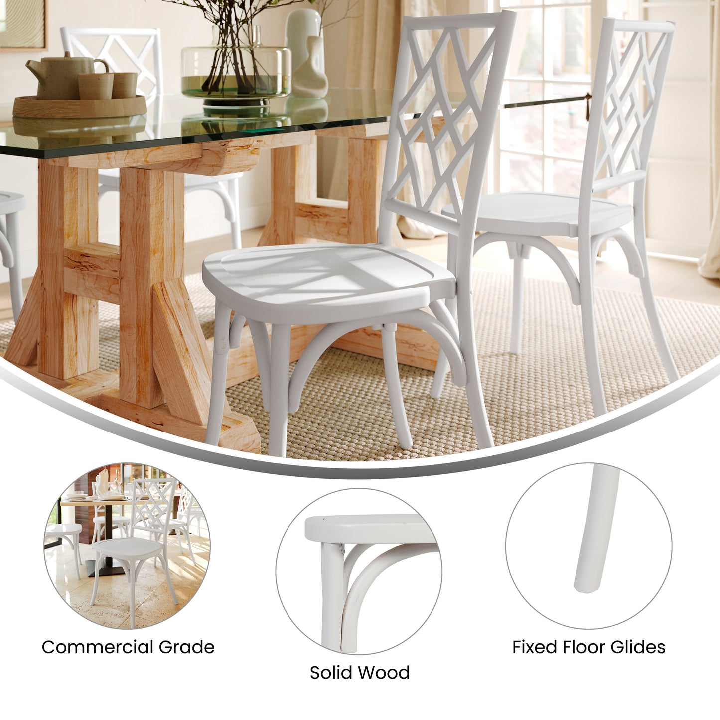 Brooklyn Commercial Grade White Solid Wood Stackable Dining Chair with Intricate Back Detail White