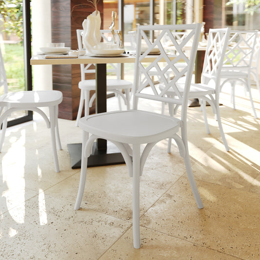 Brooklyn Commercial Grade White Solid Wood Stackable Dining Chair with Intricate Back Detail White